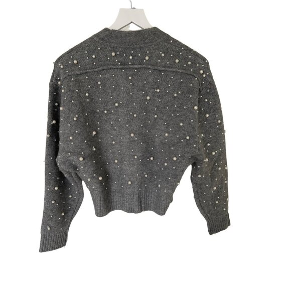 Zara Grey Pearl-Embellished Bomber Zip Cardigan - Picture 10 of 10